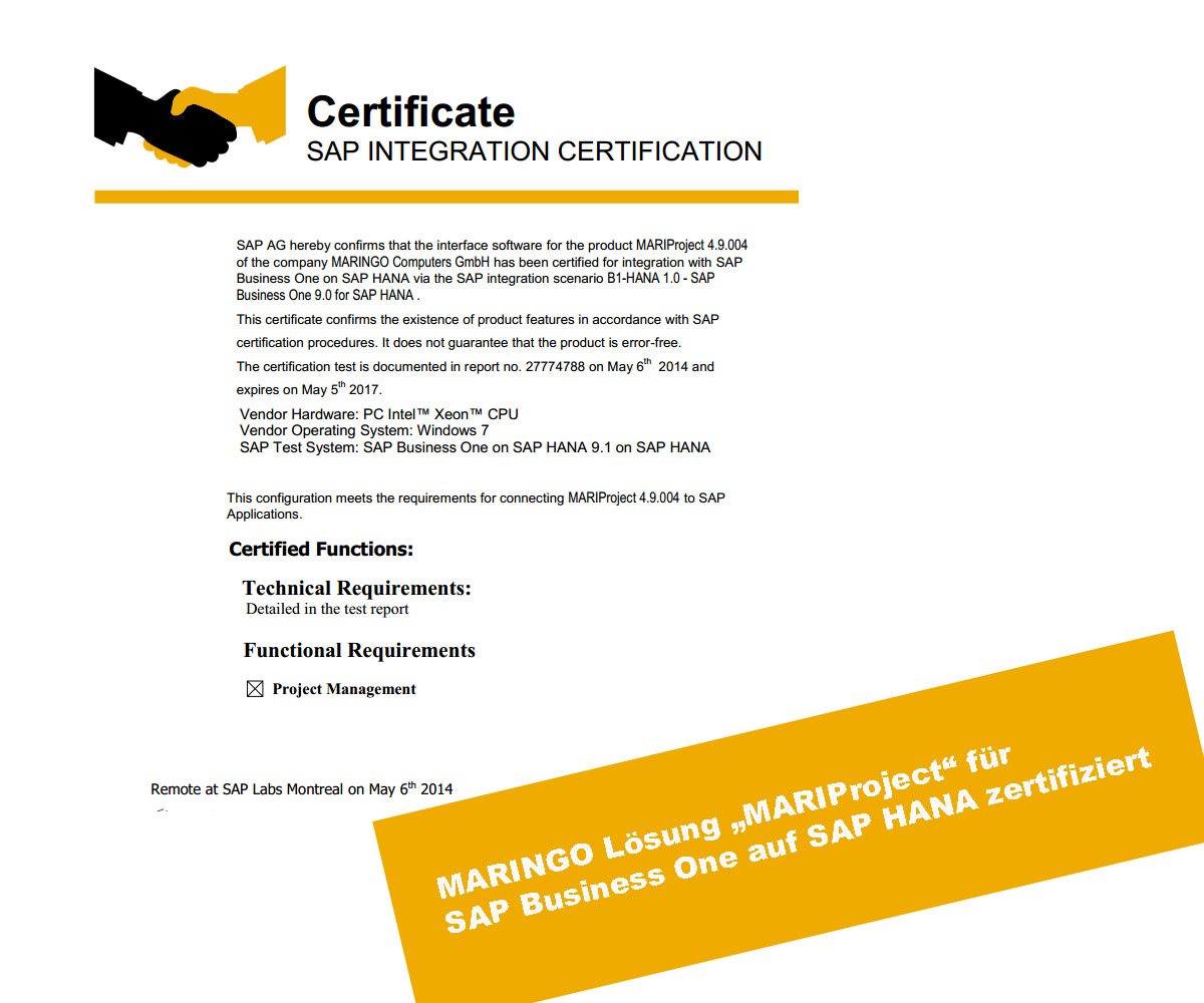MARIProject jetzt SAP zertifiziert