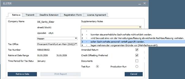 ELSTER Dropdown-Liste für das Feld 500