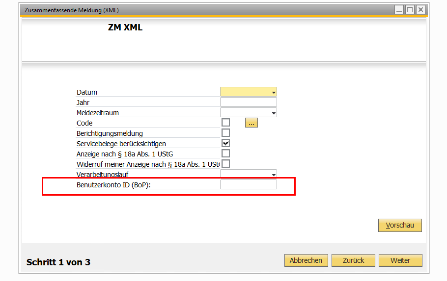 ELMA5-Update für SAP Business One: Hinweis BOP muss 10-stellig gefüllt sein