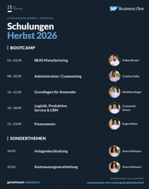 SAP Business One Schulungen in Bayern - Herbst 2026 Termine